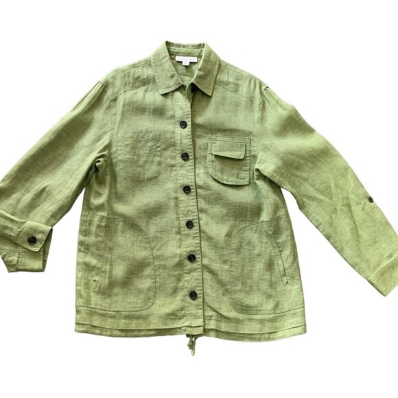 Coldwater Creek Linen Button Front Shirt-Jacket Sz M (10/12) Green #118D - Picture 7 of 10